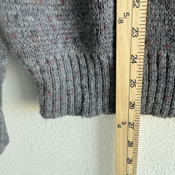 Vtg 80s Sweater Wool Blend Henley Pullover Gray Abstract Grandpacore Academia L - Picture 7 of 7